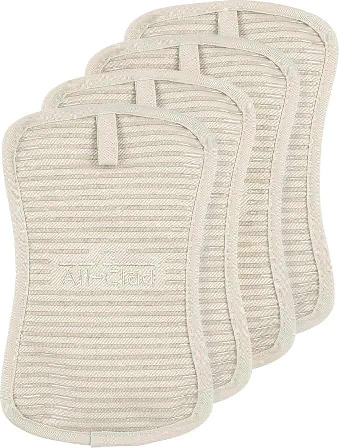 All-Clad Premium Pot Holder & Hot Pad: Heat Resistant to 500 Degrees - 100% Cotton, 10"x6.25" Hot Pad for Kitchen and Barbeque, 4-Pack, Almond