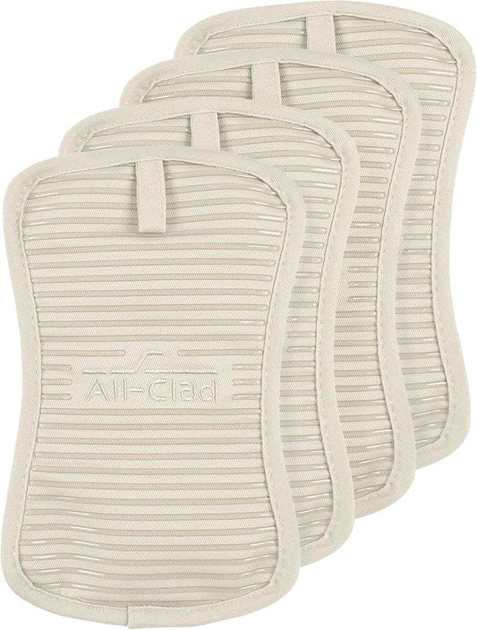 All-Clad Premium Pot Holder & Hot Pad: Heat Resistant to 500 Degrees - 100% Cotton, 10"x6.25" Hot Pad for Kitchen and Barbeque, 4-Pack, Almond