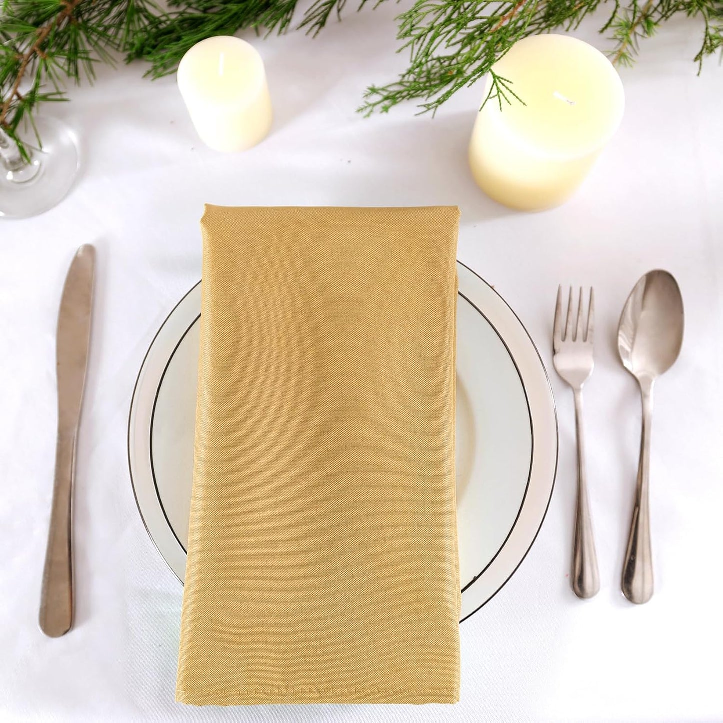 Bailarina Cloth Napkins Set of 120,17x17 inches Dinner Napkins Cloth Washable,Polyester Square Table Cloth Napkin Bulk with Hemmed Edges Ideal for Banquets, Parties and Weddings-Gold