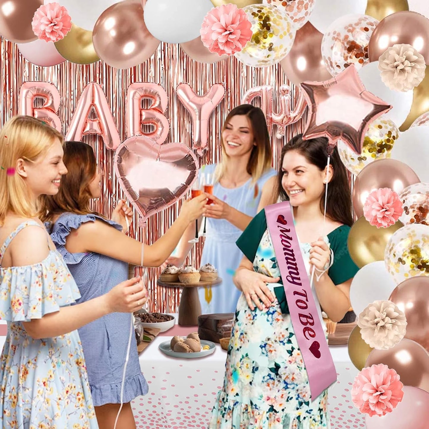 301Pcs Baby Shower Decorations For Girl, Girl Baby Shower Decorations Kits - Disposable Dinnerware Set With Pink Rose Gold Floral (50 Guest), "BABY girl" Banner, Balloon, Sash, Cake Topper