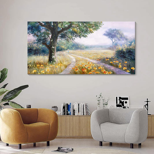CHATYOUNG Canvas Wall Art Rustic Decor, Tranquil Landscape Prints Wall Pictures Spring Wildflowers Farmhouse Large Paintings 24"X48" for Living Room Bedroom Bathroom Birthday Gift Home Decor