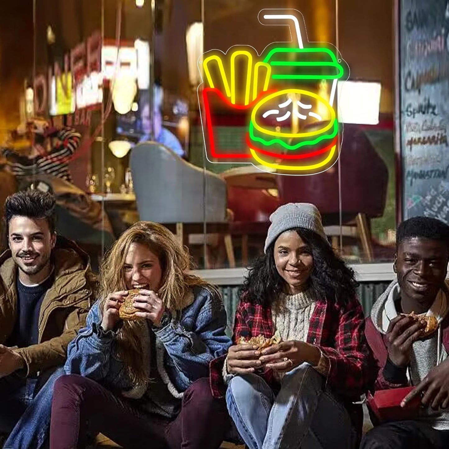 Burger Neon Sign for Burger Shop Decor, French Fries LED Neon Light,Hamburger LED Neon Light,Fast Food Business Signs for Restaurant,Kitchen,Store,Party,USB Powered,Size 12.6 * 13.8 inches(D229)