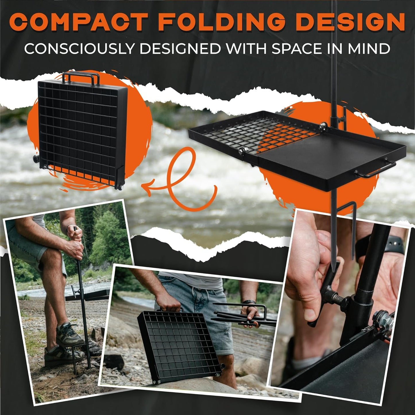 24" Heavy Duty Folding Campfire Grill, Compact Swivel Grill Design, Food-Safe Cooking Surface, Grate & Griddle for Campfire Cooking, Australian Owned