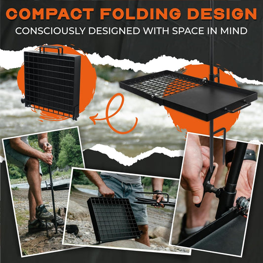 24" Heavy Duty Folding Campfire Grill, Compact Swivel Grill Design, Food-Safe Cooking Surface, Grate & Griddle for Campfire Cooking, Australian Owned