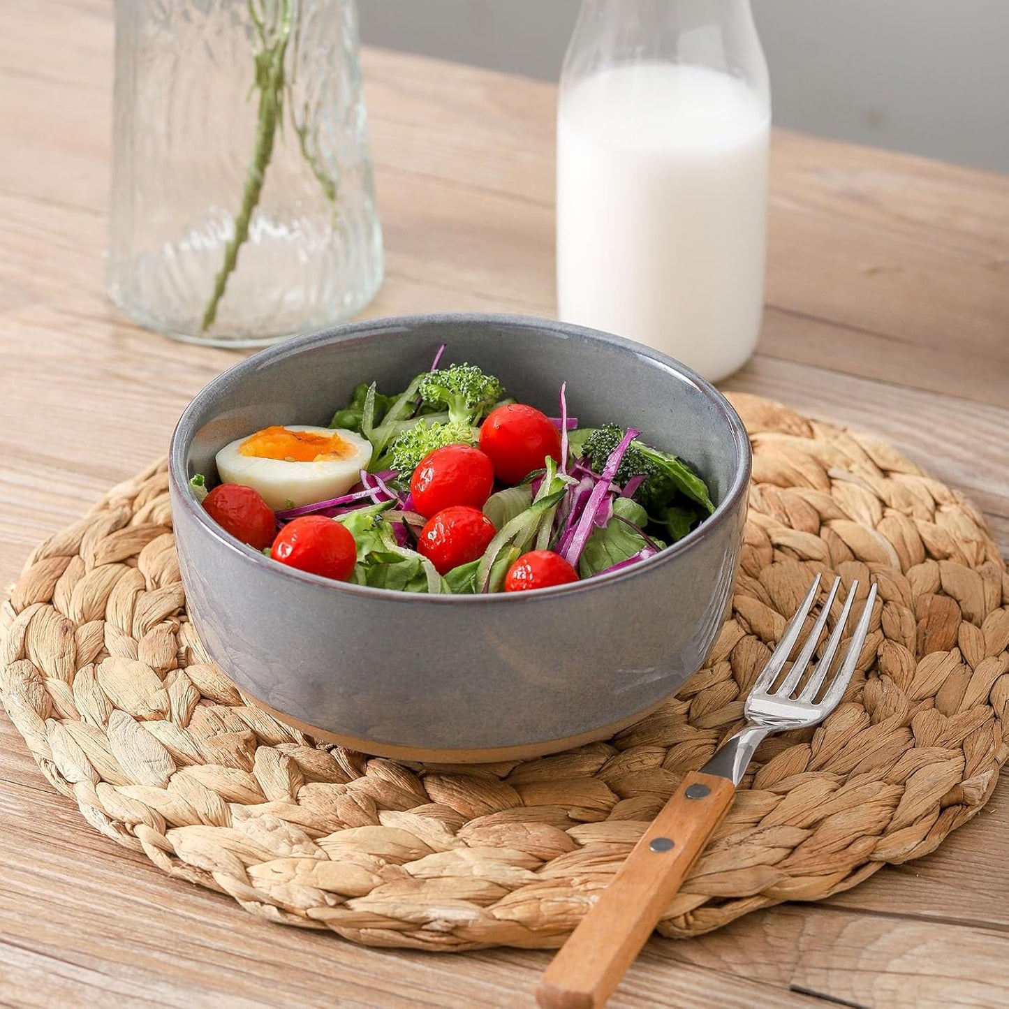 Ceramic Soup Bowls Set of 6,30 Ounce Stoneware Cereal Bowl,Porcelain Nesting Bowls for Oatmeal,Popcorn,Soup,Pasta,Fruit,Housewarming Gift,Microwave & Dishwasher Safe,Gray