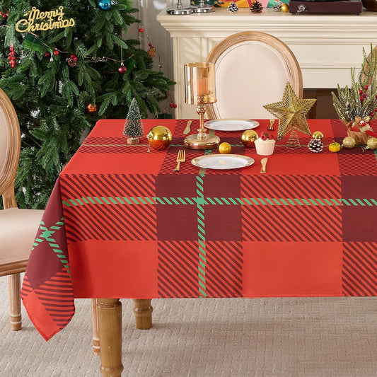 Christmas Tablecloth Rectangular 60x84 Inch Waterproof, Machine Washable Checkered Polyester Table Cover for Xmas Party, Winter Holiday Home Decoration in Festive Checkered Red 1pack