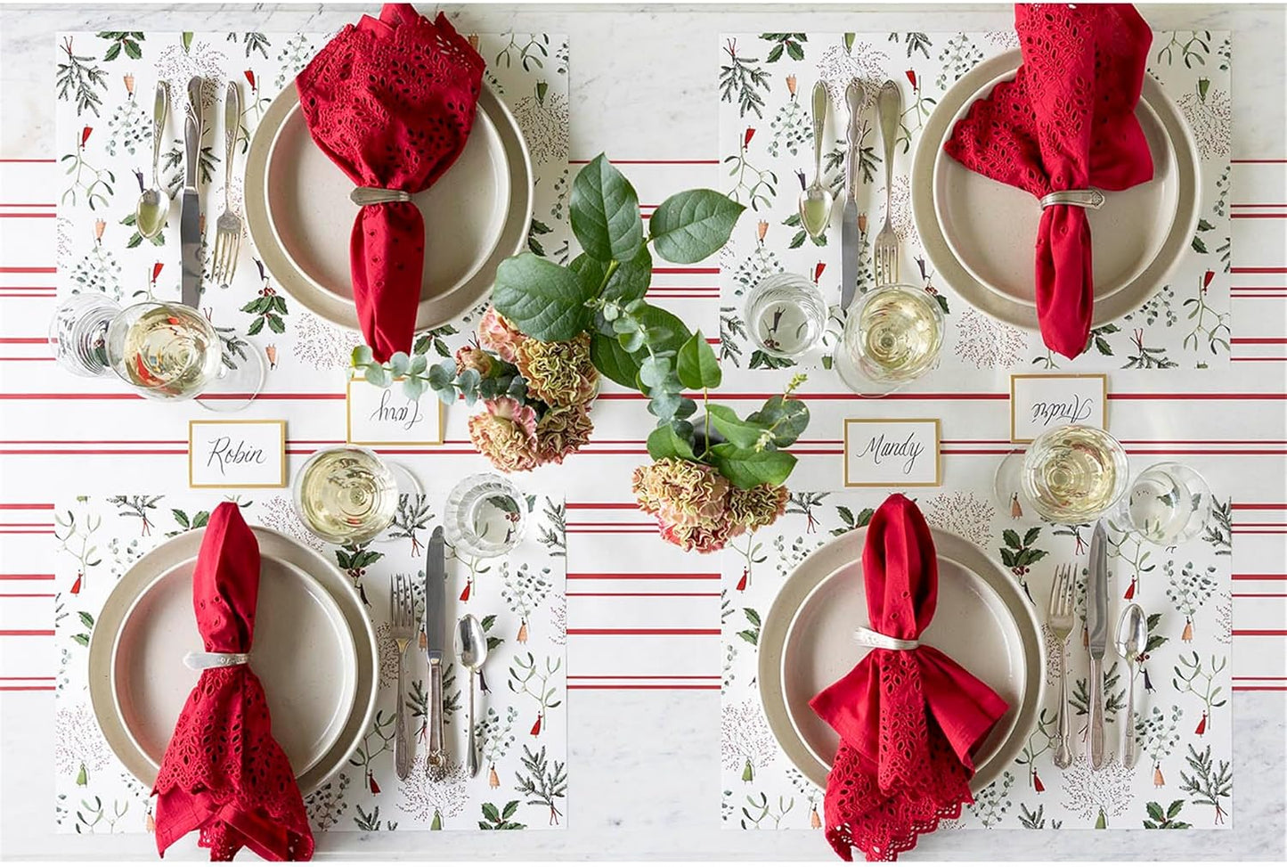 Antique Red Striped Table Runner - Disposable Paper Table Runner Roll for Parties or Weddings - Made in USA