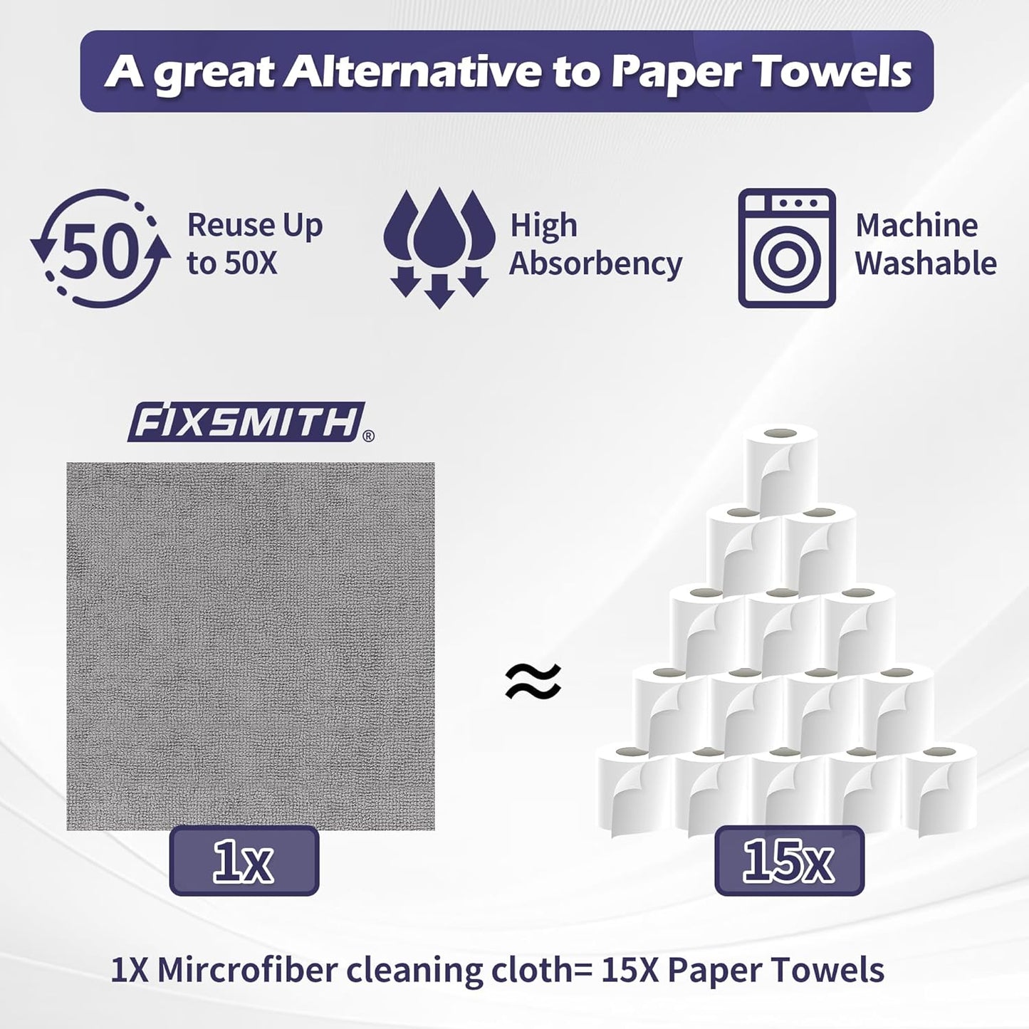 FIXSMITH Microfiber Cleaning Cloth Roll -75 Pack, Microfiber Towel Roll Tear Away, Reusable Cleaning Rags, Microfiber Towels for Cars, Dish Rags Dust Cloths for Kitchen, Home, Auto 11.5 x 11.5 inch