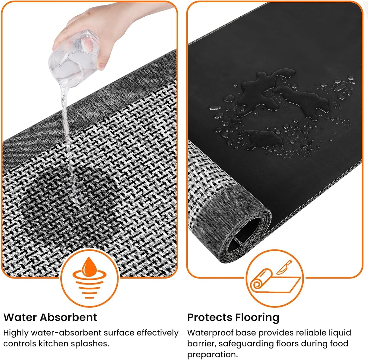 StepRite Kitchen Rugs, Kitchen Mats for Floor, 70"x20" Non-Slip Machine-Washable Kitchen Throw Rug, Absorbent Kitchen Runner Rugs Office, Kitchen Sink Standing Desk Mat, Kitchen Decor Carpet, Grey