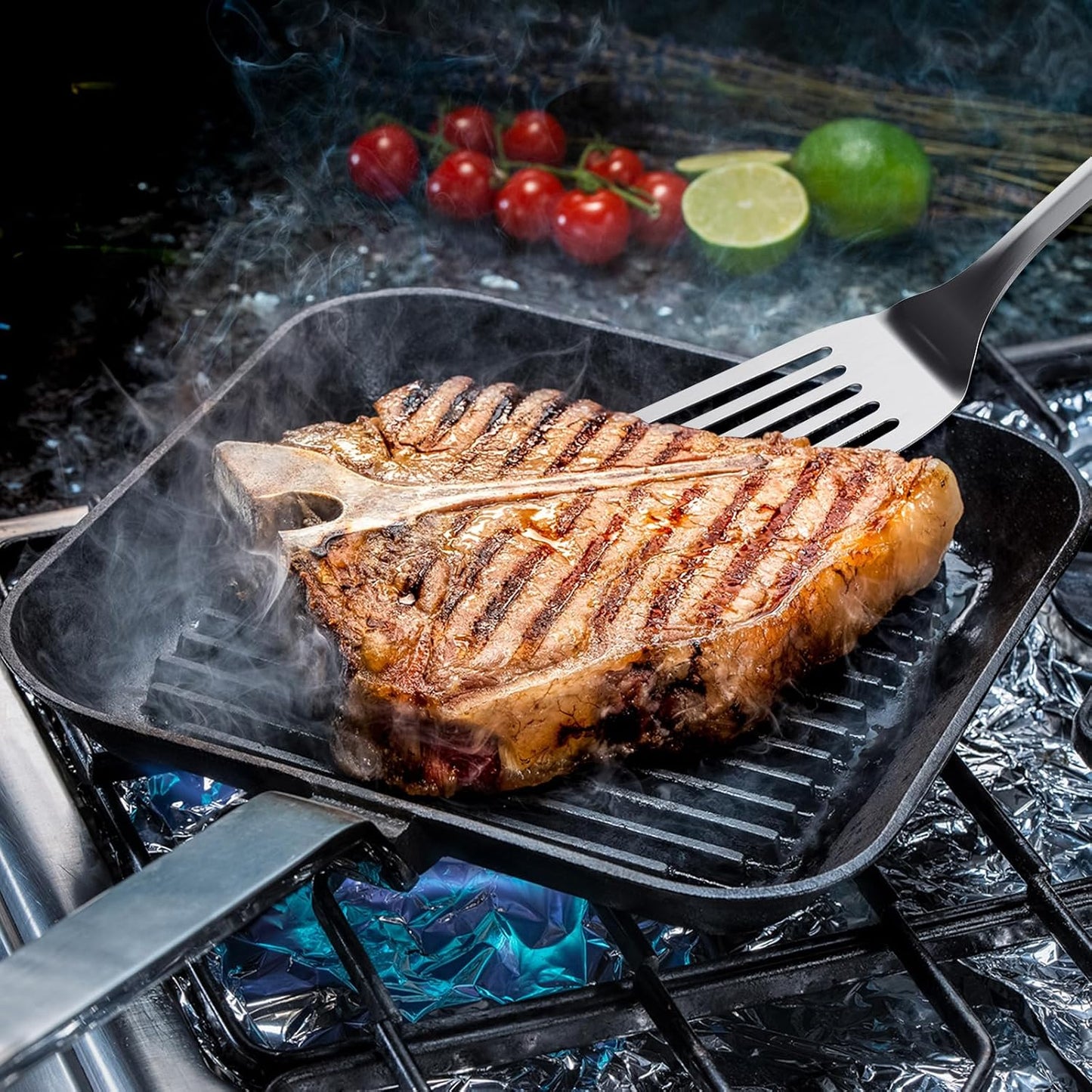 Stainless Steel Spatula Set, 2 Piece Heavy Duty Turner/Metal Spatula, High Heat Resistant Kitchen Cooking Utensils, Ideal Cookware for Frying Steak, Fish, Eggs or Pancakes