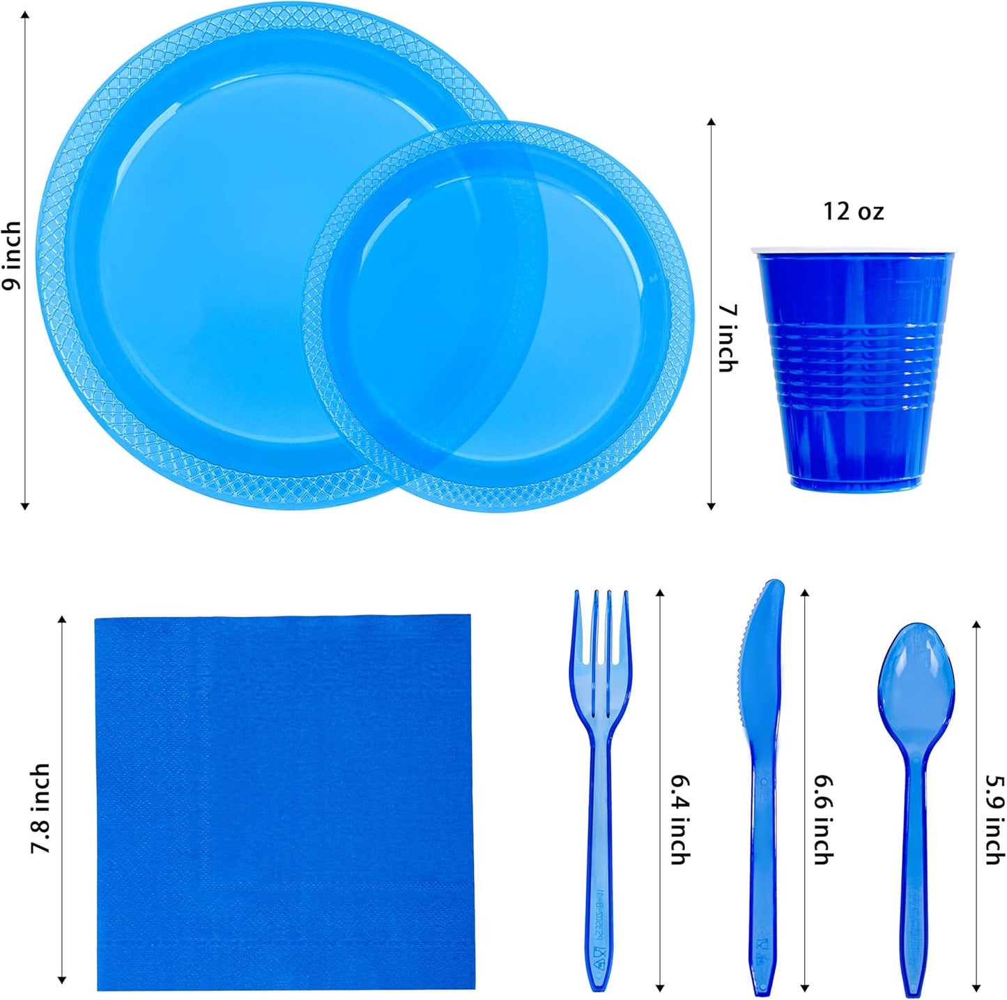 WELLIFE 210Pcs Clear Blue Plastic Plates,Blue Plastic Dinnerware Set,Party Supplies Including Clear Plates, 12OZ Cups, plastic Cutlery and Paper Napkins Serve 30 Guests, Disposable Plates for Party