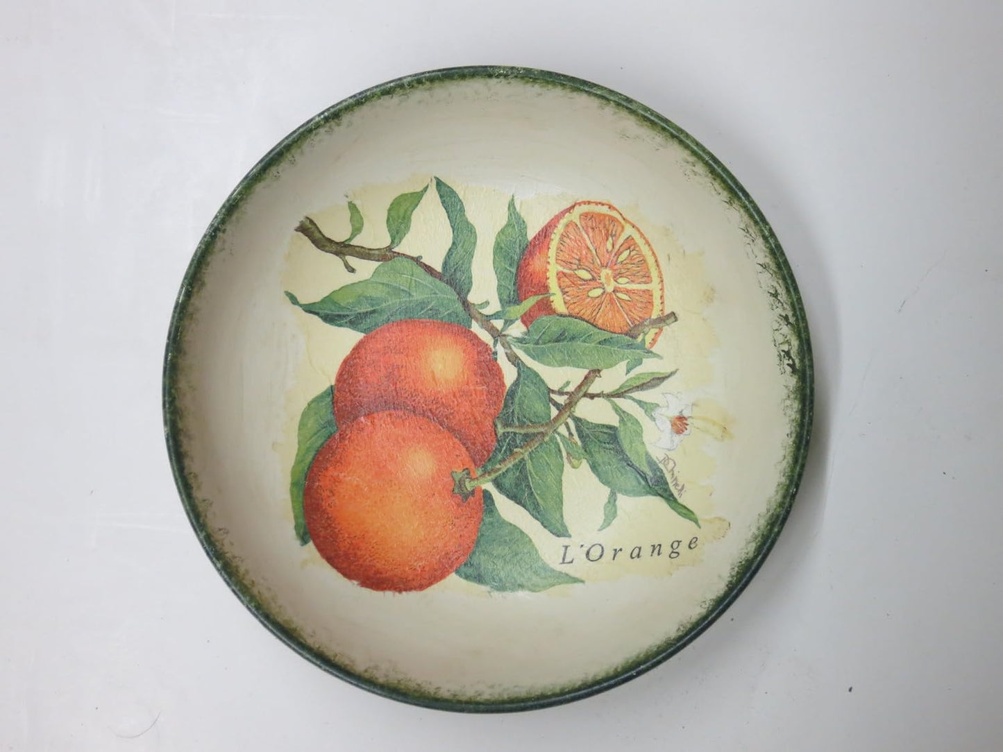 GAC Italian Hand Painted 'Country Fruit' Large Decorative Serving Bowl - Fruit Bowl, Candy Dish, Centerpiece Bowl - Brass - Limited Edition 9"