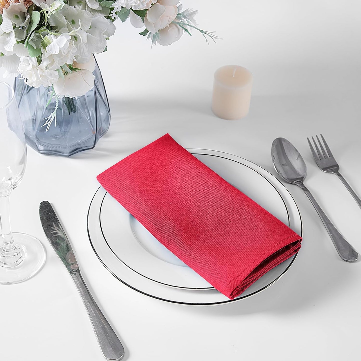 Bailarina Cloth Napkins Set of 80,17x17 inches Dinner Napkins Cloth Washable,Polyester Square Table Cloth Napkin Bulk with Hemmed Edges Ideal for Banquets, Parties and Weddings-Red