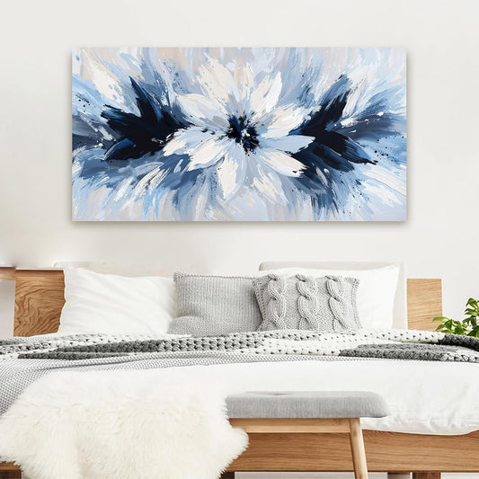 Abstract Canvas Wall Art Decor Large Wall Art For Living Room White Flower Wall Art Prints Modern Blue Wall Art Pictures 24" X 48" Abstract Canvas Art Wall Decor Artwork for Walls Bedroom Office Decor