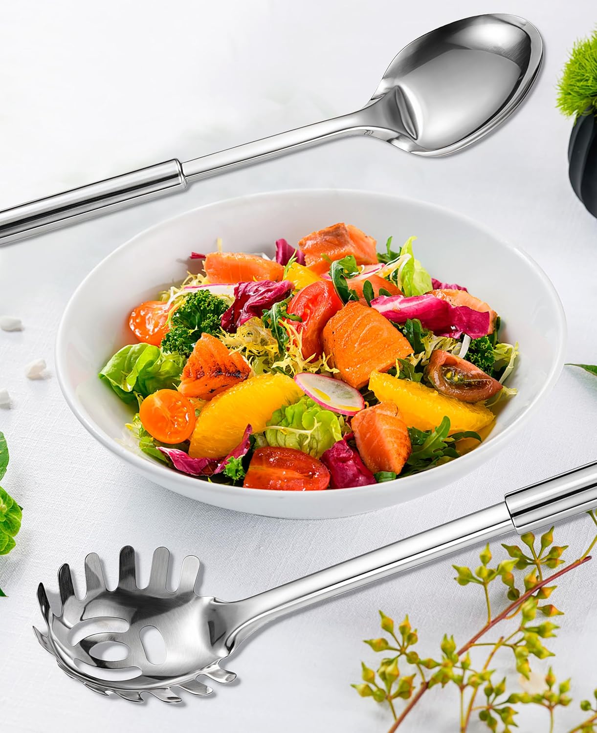 2 Pack Stainless Steel Serving Spoon, Heat Resistant Kitchen Noodle Spoon for Cooking, Serving, Mixing and Spaghetti