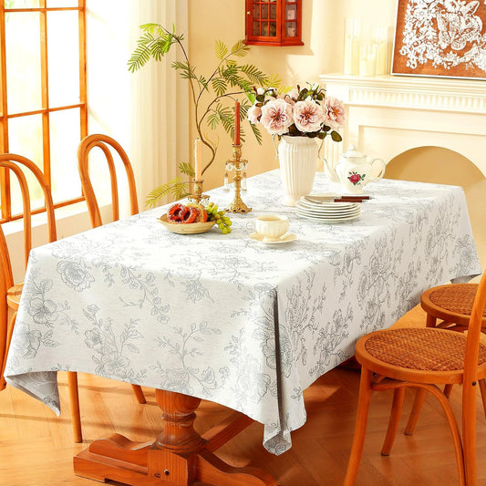 Chassic Premium Vintage Farmhouse Damask Floral 52 x 52 inch Square Table Cloth – Water Resistant Linen Textured Jacquard Tablecloth for Kitchen Dining & Picnic Decor - Grey