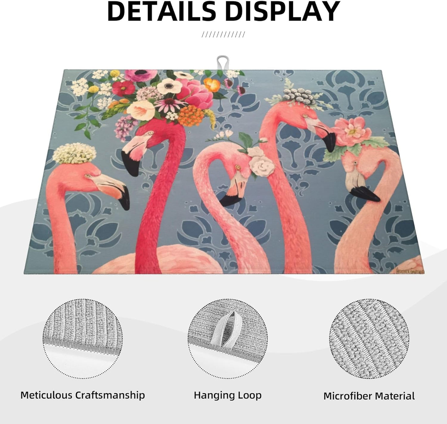 Flamingo Flowers Dish Drying Mat 18x24 Inch, Microfiber Absorbent Fast Dry Mat Large Dish Mat Drying Kitchen Mat, Kitchen Drying Pad for Kitchen Counter Coffee Bar Decor Gifts