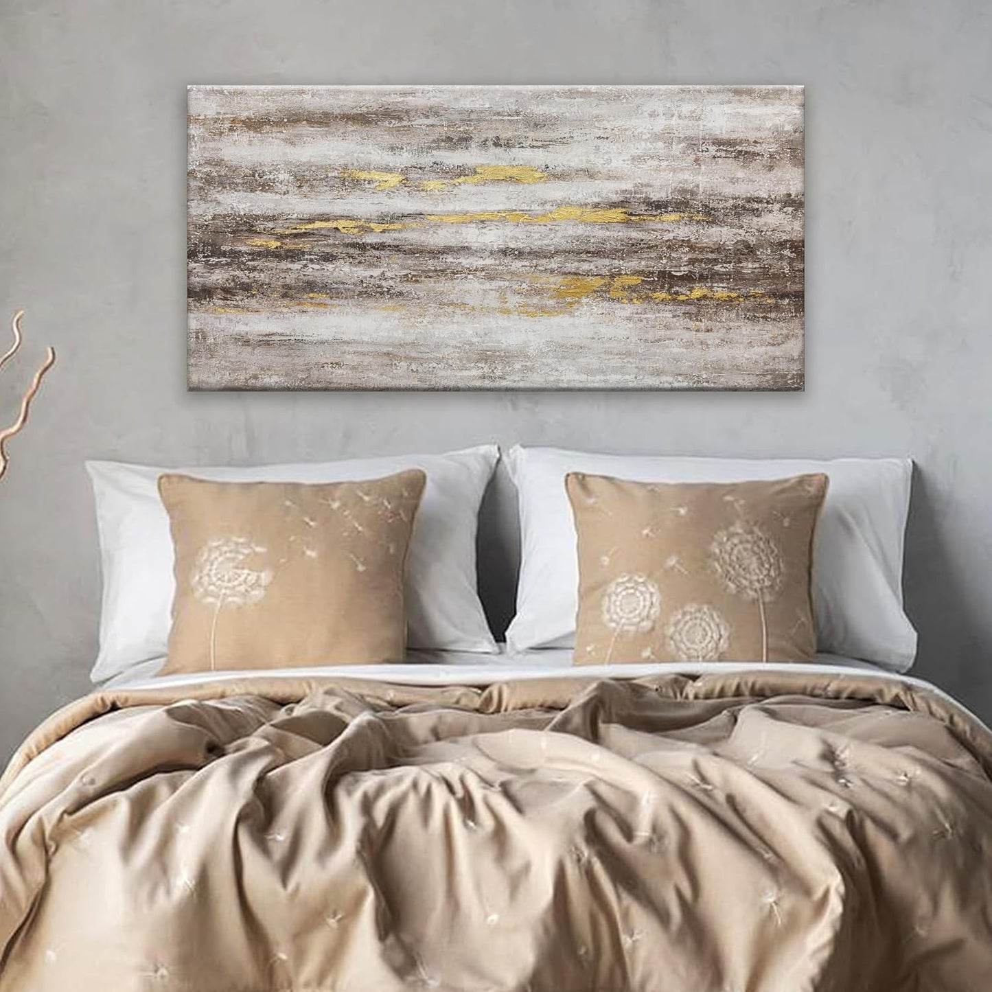 YISXINOAG Abstract Wall Art Decor Grunge Room Abstract Wall Decor Art Brown Grey Canvas Art Wall 20" X 40" Painting Brown And White Wall Art For Bedroom Office Dining Room