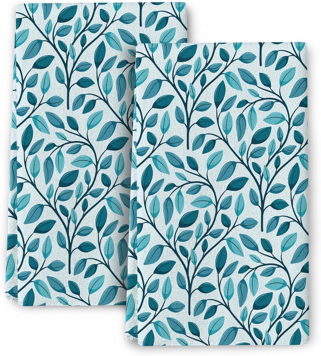 Green Leaves Kitchen Towels Decorative Set 2, Cute Botanic Hand Towels Tea Towels, Soft Absorbent Dish Towels for Kitchen Baking Farmhouse Bathroom Spring Summer Kitchen Decor