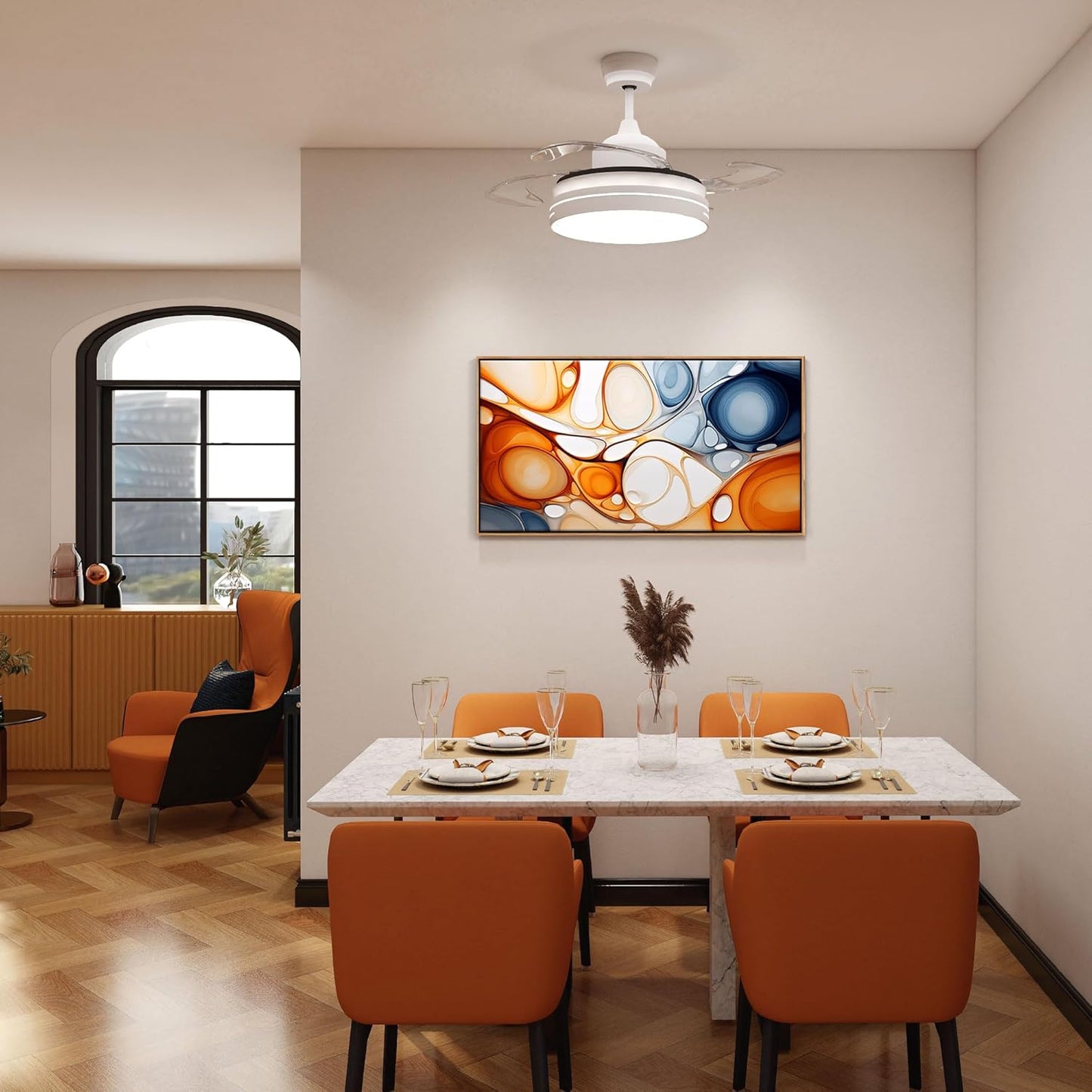 KLAKLA Orange and Blue Abstract Wall Art - Modern Picture Artwork for Wall Decor - Frame Wall Art for Living Room Office Bedroom