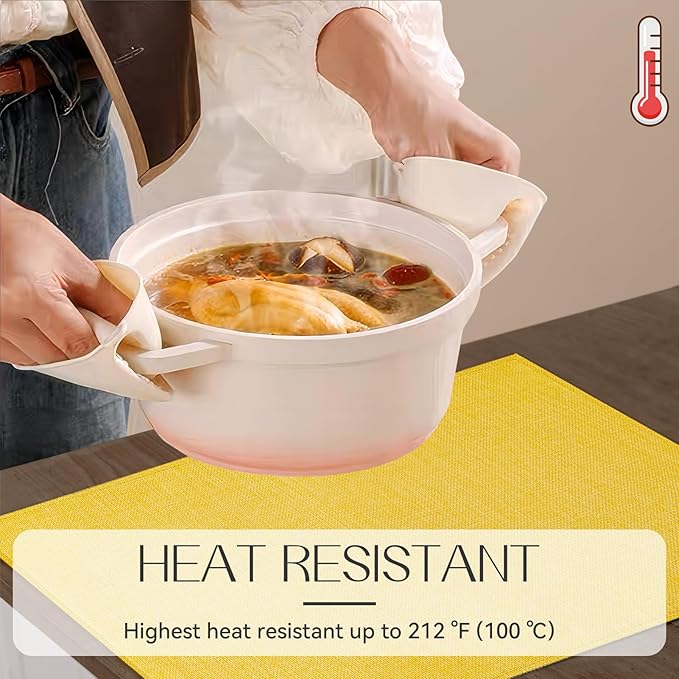 Romanstile Cloth Placemats Set of 4-12 x 18 Inch, Heat Resistant Double Layered Thickened Burlap Place Mats, Washable Faux Linen Farmhouse Table Mats for Kitchen/Dining/Party/Outdoor, Yellow