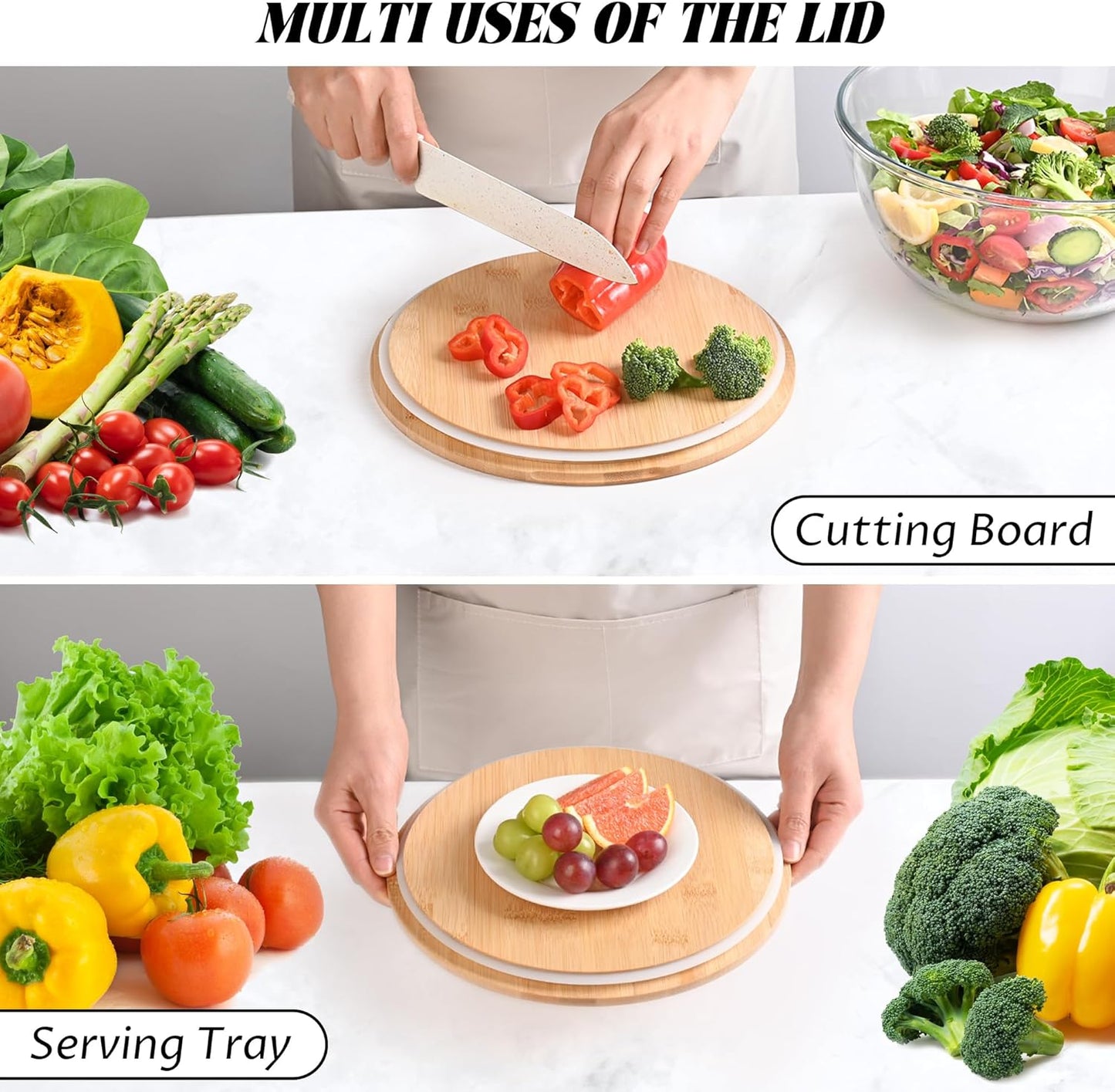 10.6" Glass Salad Bowl with Sealed Lid, 4.7 Quart Large Capacity Serving and Mixing Bowls with Utensils, Versatile Serving Dish for Salads, Trifle, Fruits, Pasta, Microwave Safe