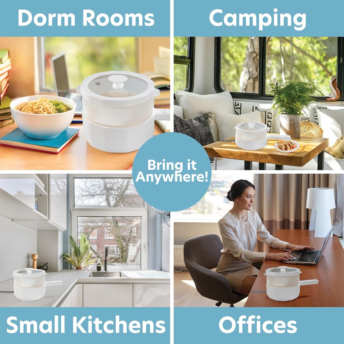 Multi Function 3 in 1 Hot Pot Cooker (1.5L)- Electric Nonstick Dumpling Steamer, Rice Cooker & Stir Fry Maker in One Machine- Make Perfect Ramen Noodles- Must- Have Dorm, Kitchen or College Essential