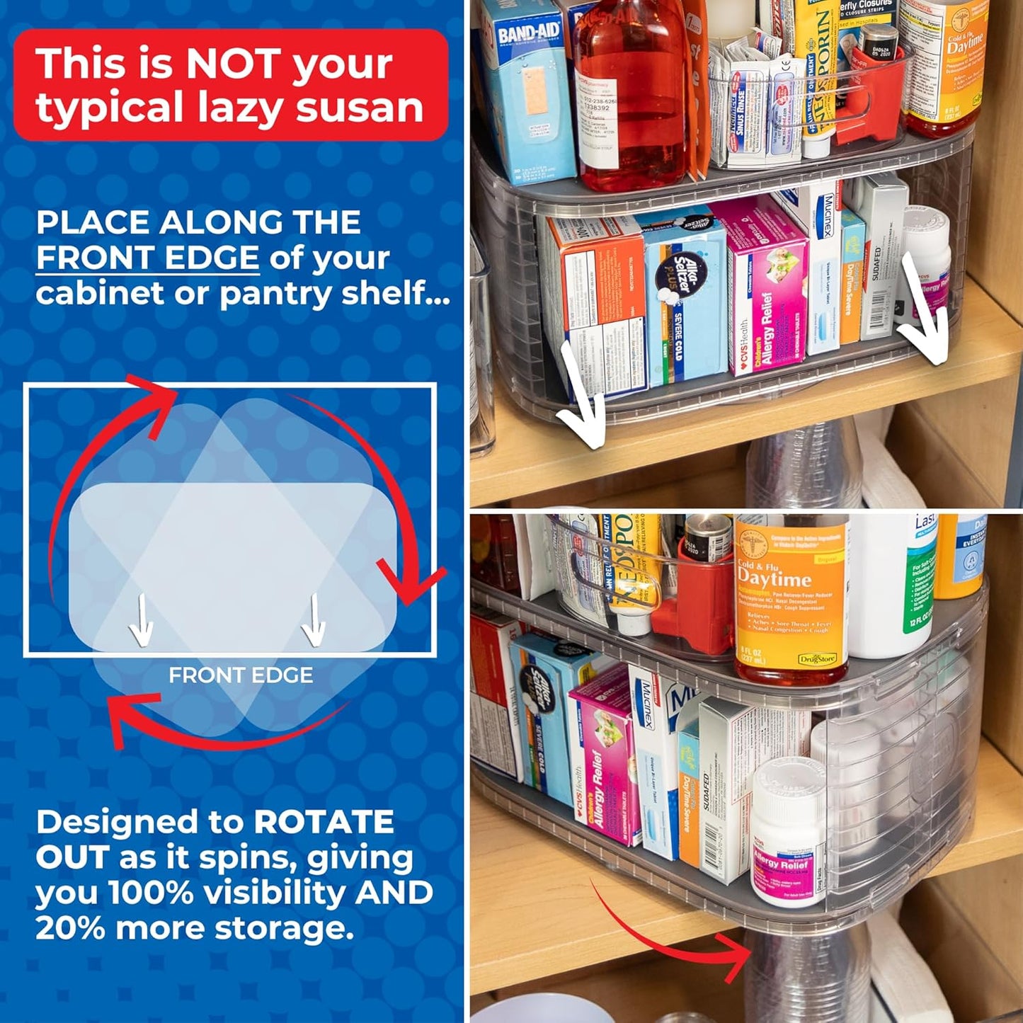 Mighty Susan Kitchen Organizer for Canned Goods: 2-Tiered Robust Turntable Organizer for Cabinet/Pantry. Steel Reinforced Holds Up To 30 lbs. Rotates 360° for Maximum Visibility. Includes 2 Bonus Bins