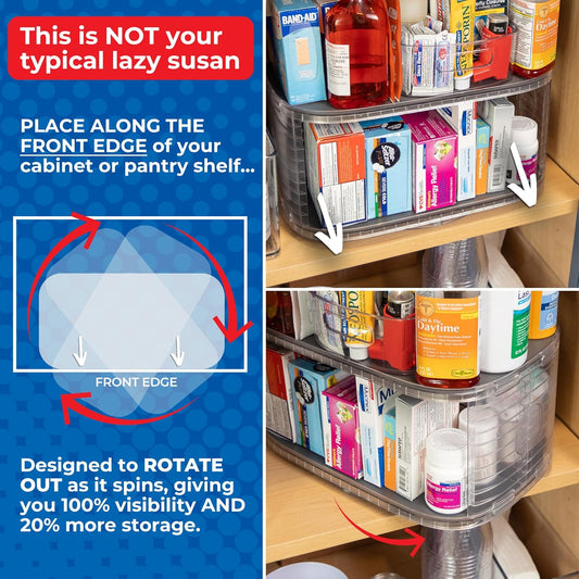 Mighty Susan Kitchen Organizer for Canned Goods: 2-Tiered Robust Turntable Organizer for Cabinet/Pantry. Steel Reinforced Holds Up To 30 lbs. Rotates 360° for Maximum Visibility. Includes 2 Bonus Bins