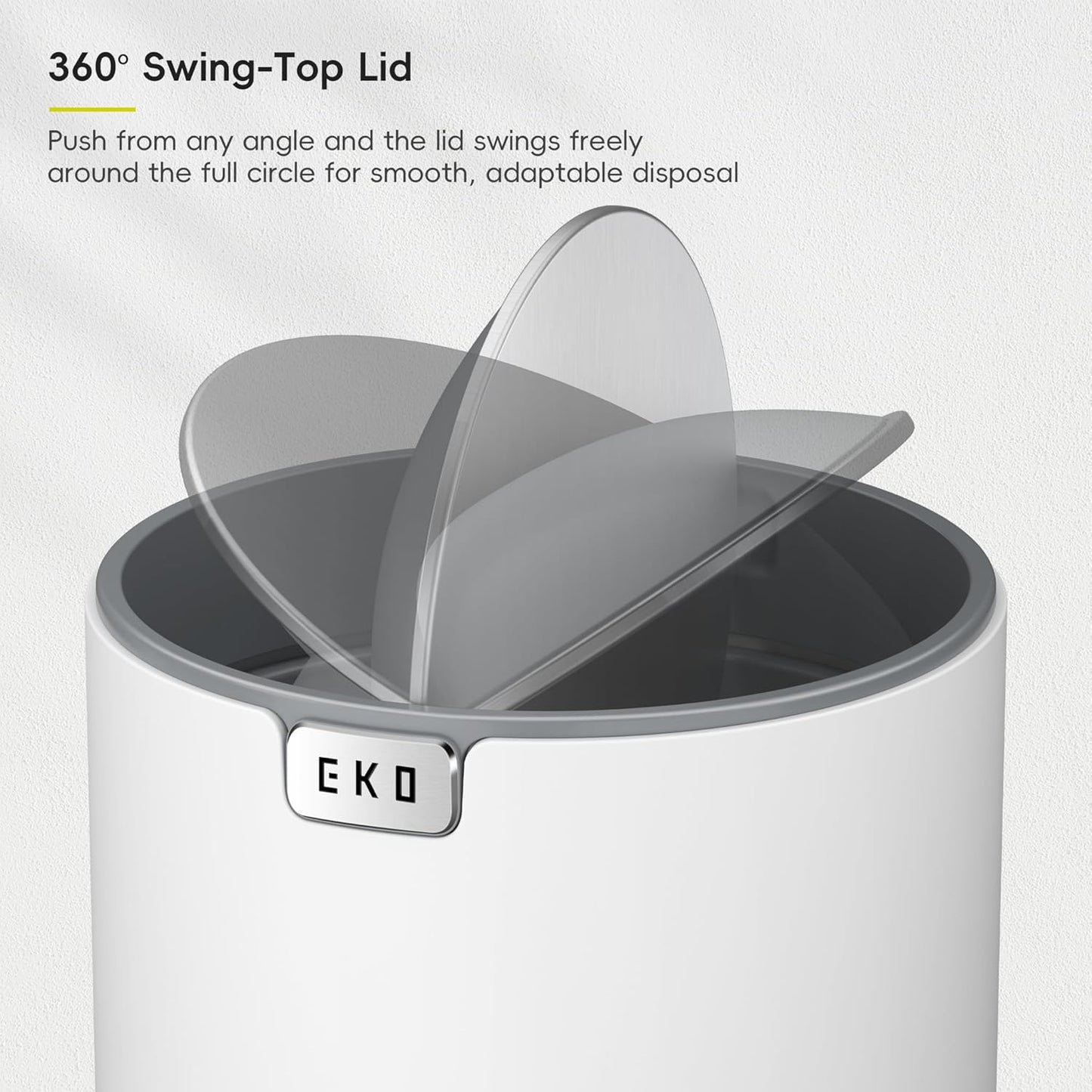 EKO Fandy 0.58 Gal/2.2L Mini Trash Can with Lid, Swing-Top Desktop Trash Can for Bathroom, Countertop, Vanity, Desk or Office, Small Garbage Bin (White)