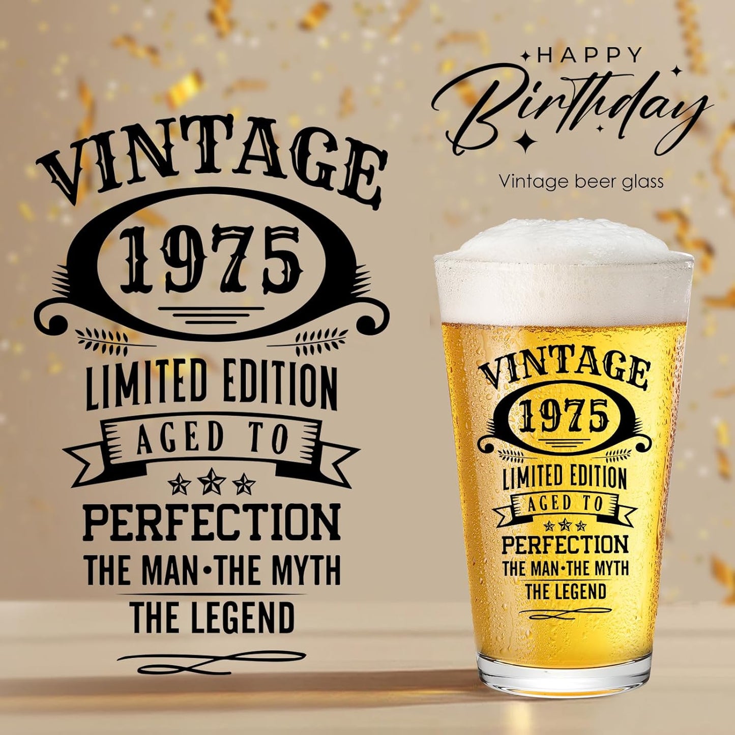 50th Birthday Gifts For Men 1975 Vintage Beer Glass 50 Year Old Birthday Decorations For Him 50th Bday Funny 50th Birthday Gifts Idea For Man Over 50 - Turning 50