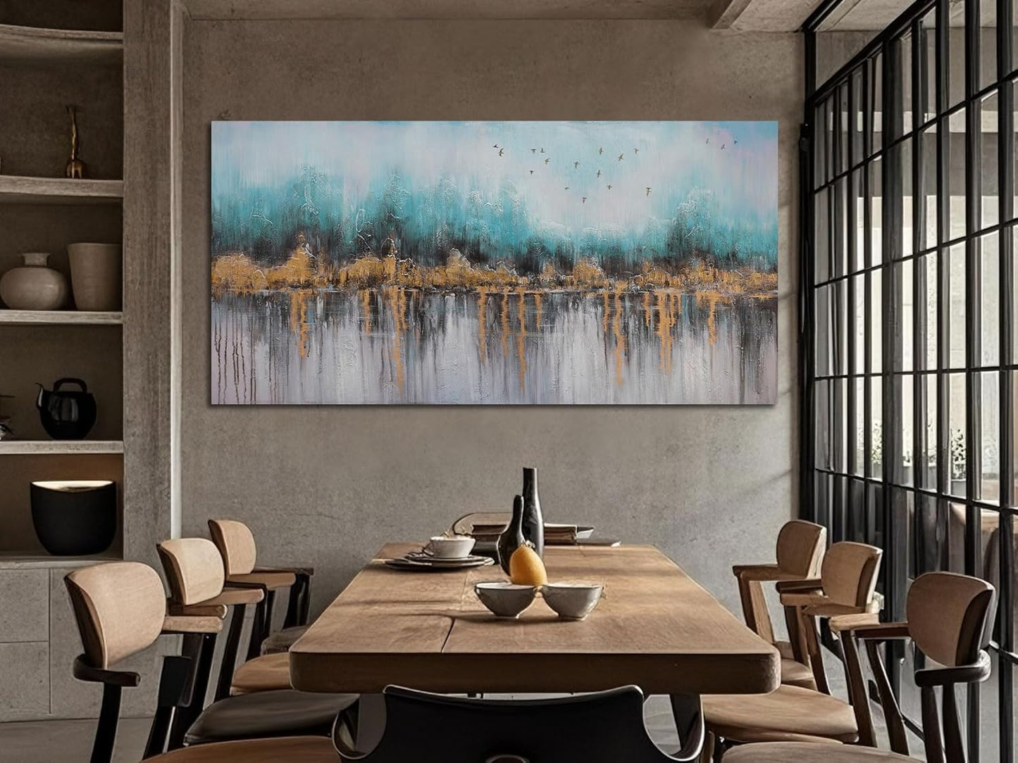 Ardemy Abstract Canvas Wall Art for Living Room Extra Large Teal Pictures Wall Decor Paintings Bedroom Textured Artwork Wall Art for Men Kitchen Dining Room Home Office,48"x24"