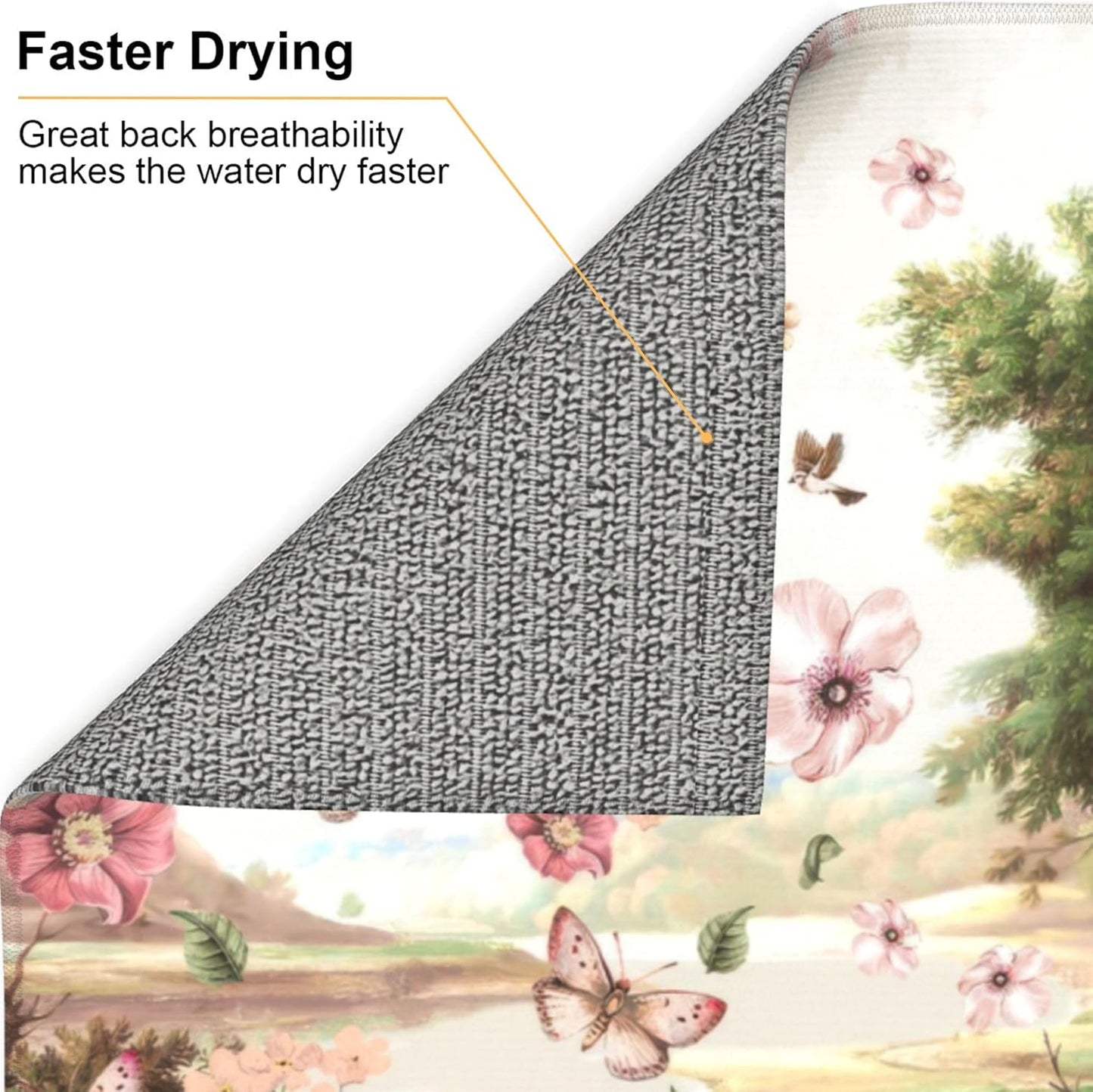 Retro Country Woods Deer Dish Drying Mat 16x18 Inch, Microfiber Absorbent Fast Dry Mat Flowers Butterfly Large Dish Mat Drying Kitchen Mat, Kitchen Drying Pad for Kitchen Counter Coffee Bar Decor