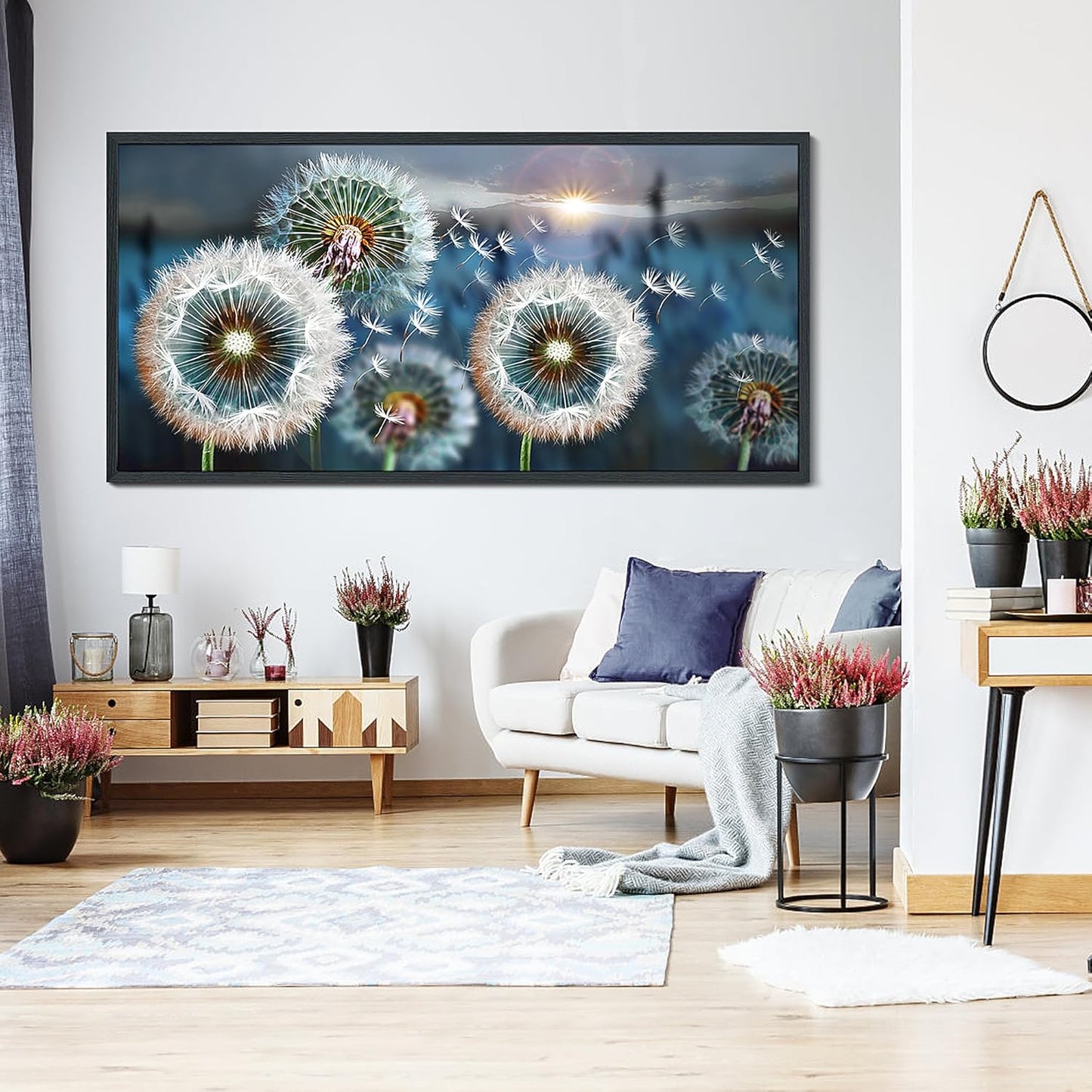 Framed wall Art Large Dandelion Canvas Art Wall Decor for Living Room Blue Landscape Prints Artwork Modern Framed Wall Picturesfor Bedroom Office Home Decorations Size 29x58