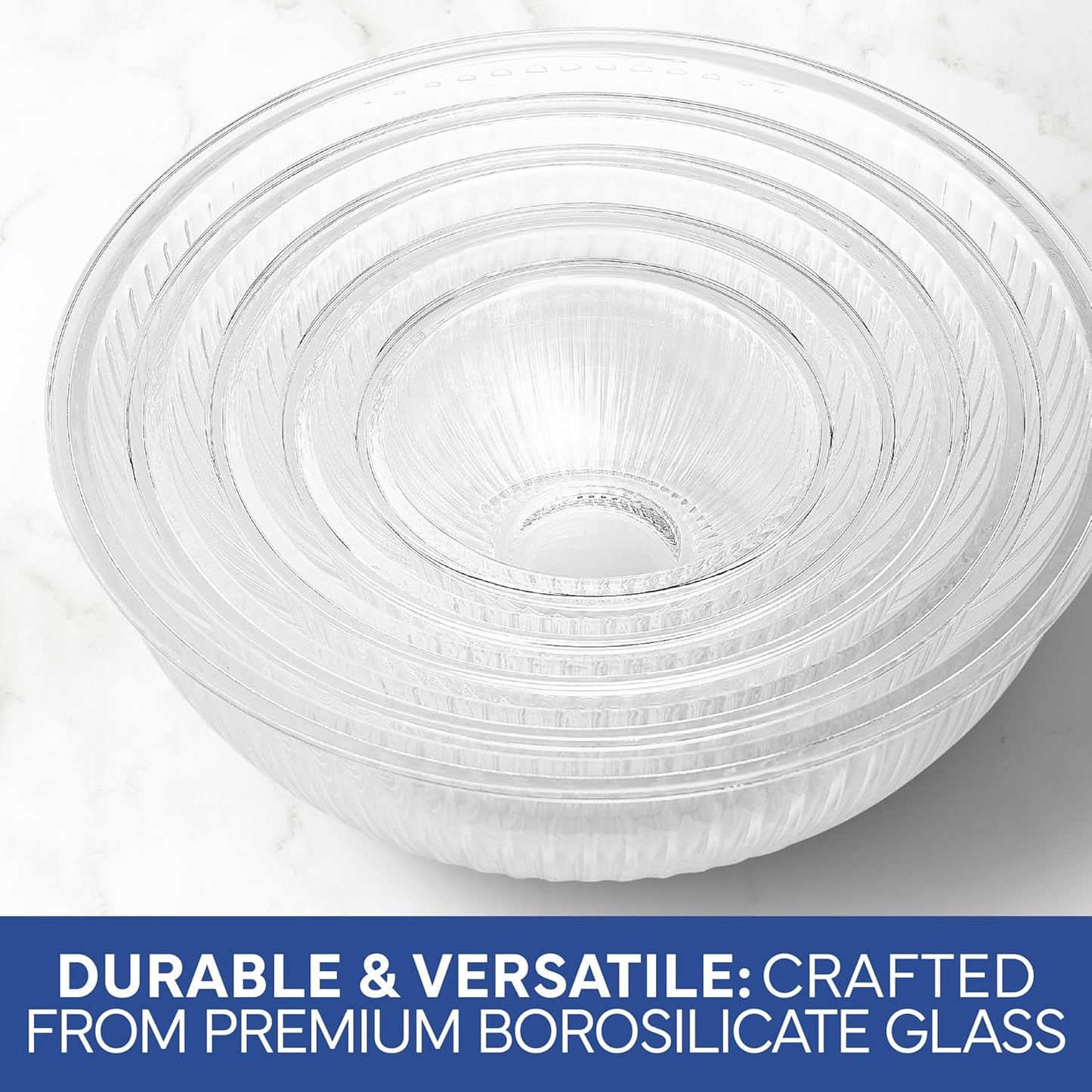 COOK WITH COLOR 12 Pc Glass Mixing Bowl Set with Lids – Borosilicate Glass Nesting Bowls for Cooking, Baking and Meal Prep, Fluted Blue