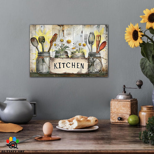 GUTTATY Kitchen Pictures Wall Decor, Farmhouse Wall Art Decor Graffiti Style Kitchen for Dinning Room Restaurant Decor, Mother's Day Gift for Grandma Mom Hanging Artwork 18×24 Inch