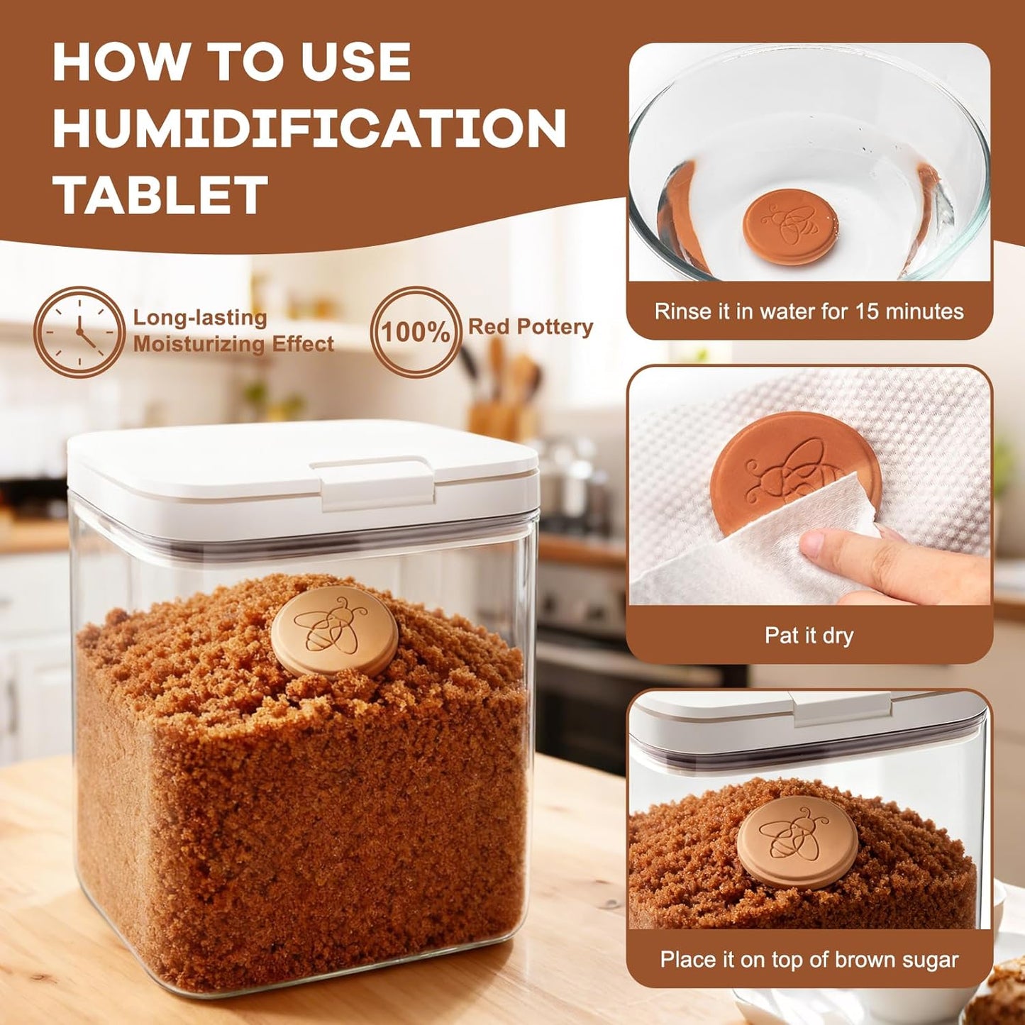 Airtight Brown Sugar Keeper Containers 2.1Qt/2000ml，As Plastic Clear Food Storage Jars with Terra Cotta Brown Sugar Savers and Spoon Moisture-Proof Kitchen for Storing Food/Spices/Candies/Coffee Bean