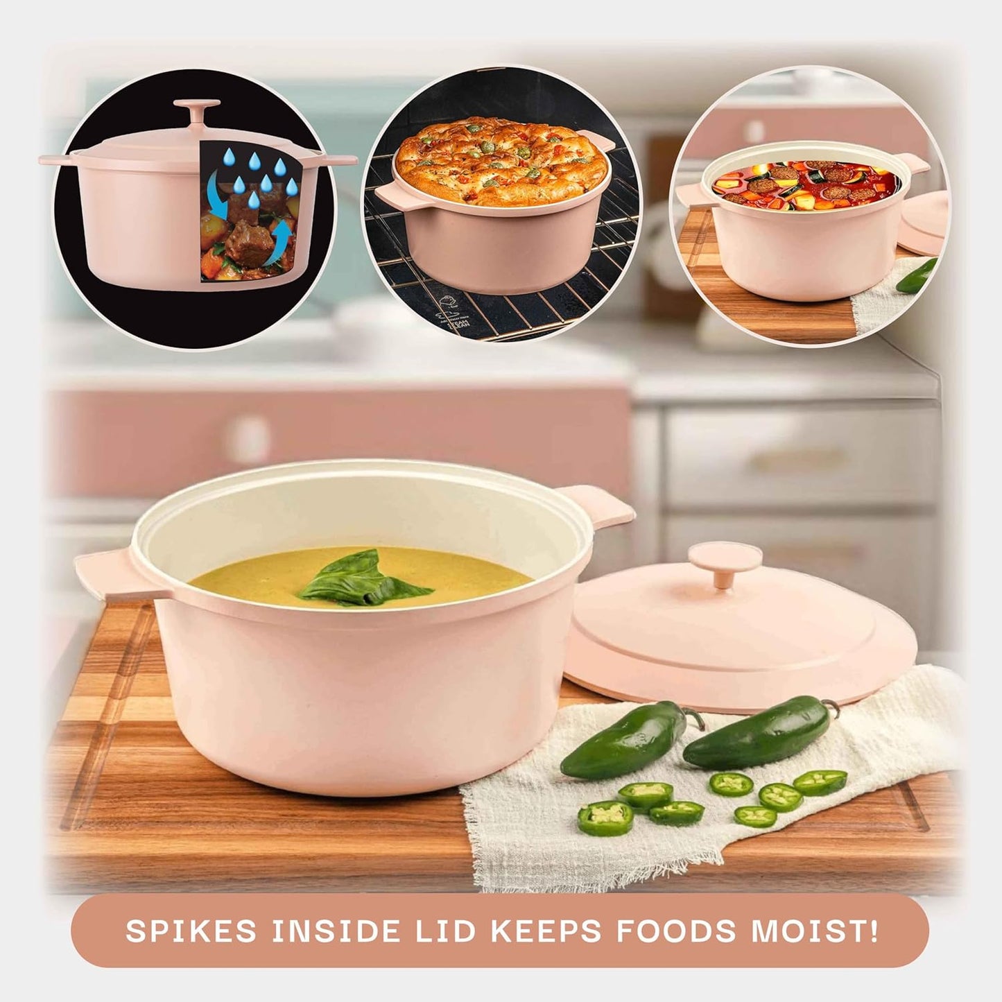 Gotham Steel 5 Qt Lightweight Ceramic Dutch Oven Pot with Lid, Nonstick Sourdough Dutch Oven for Bread Baking, 10 in 1 Stock Pot Ovens for Pasta, Spaghetti, Bread and More, Pots for Cooking