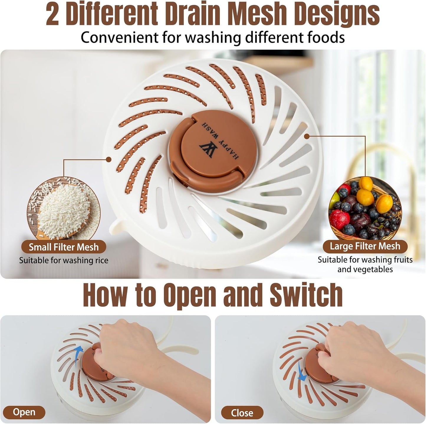 Fruit Washing Bowl with Strainer - Fruit Washer Drain Basket with Foldable Handle and Ice Box, 2 in 1 Vegetable Cleaning Colander, Multifunctional Fridge Storage Container for Kitchen Picnic