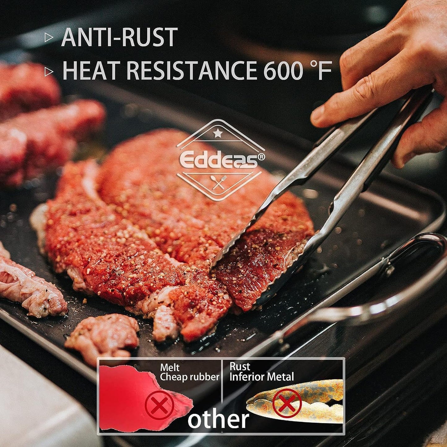 Grill Tongs - BBQ Tongs Heat Resistant 600 Degrees, Heavy Duty Metal, Perfect for Cooking, Grilling, Set of 4, 7",9",12" & 14 inch Black