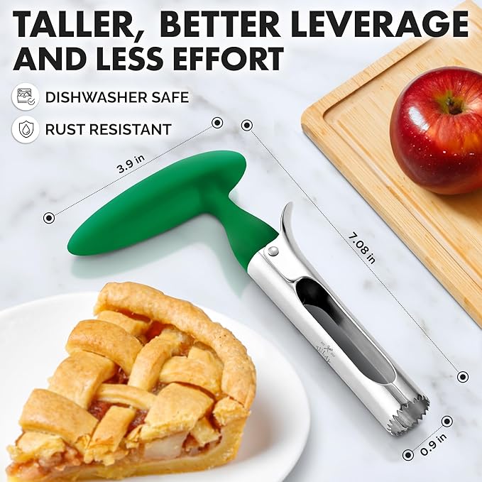Zulay Kitchen Premium Apple Corer - Easy to Use Durable Remover for Pears, Bell Peppers, Fuji, Honeycrisp, Gala and Pink Lady Apples - Stainless Steel Cupcake Corer - Green