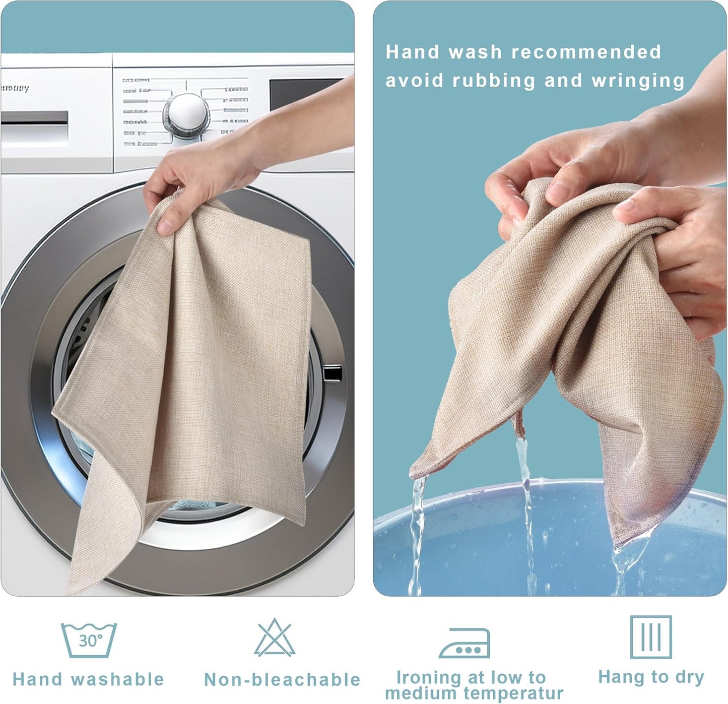 SLKQG Linen-Look Placemats Set of 6, Heat Resistant & Machine Washable Double-Layered Cloth Placemats for Dining Table, Indoor/Outdoor Use, Non-Slip Kitchen Table Mats (6, Light Linen)