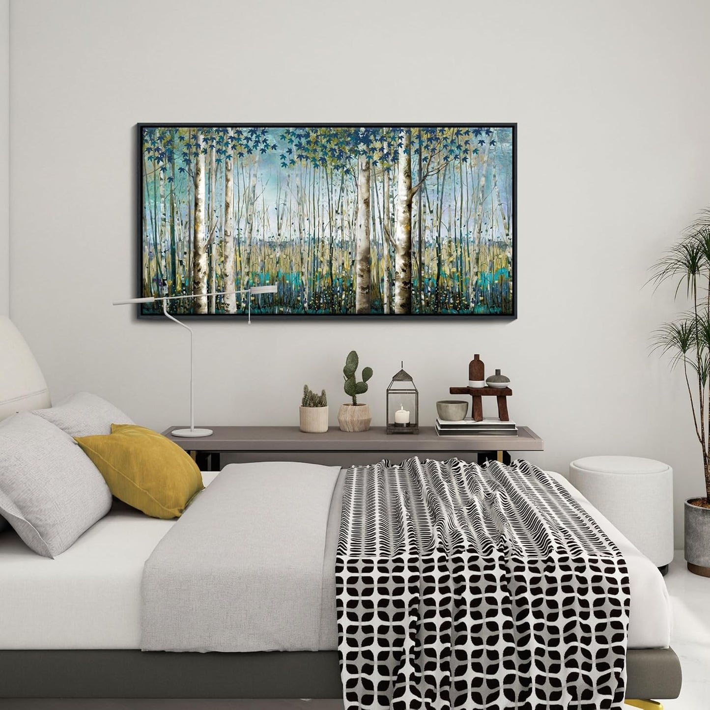 Pogusmavi Tree of Life Wall Art - Large Nature Birch Tree Canvas Painting for Home Decor | Framed Green Artwork for Living Room, Bedroom, and Office | Teal Wall Art Decoration 24x48 Inch