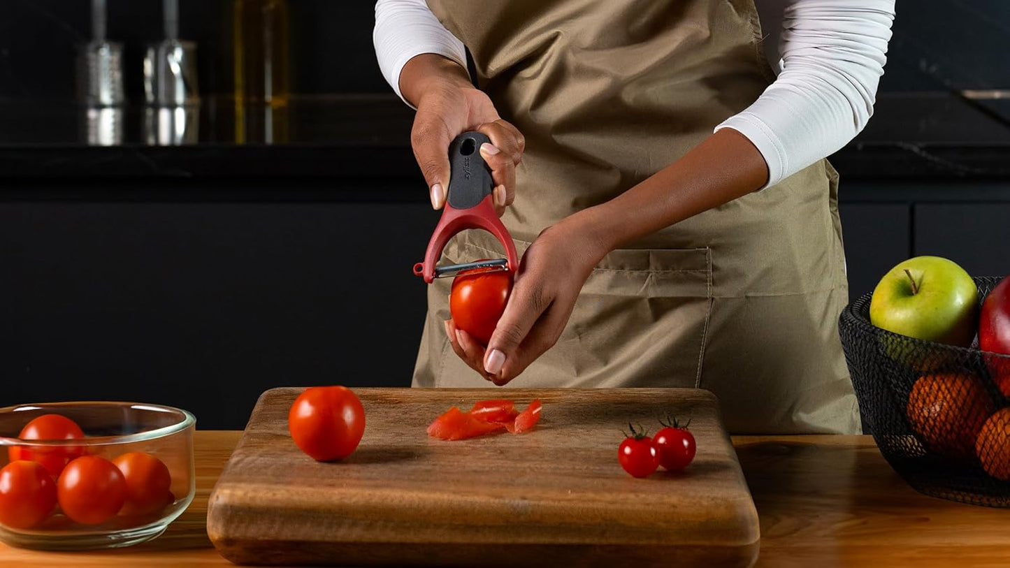 Zyliss Soft Skin Y Peeler – Ultra-Sharp Stainless Steel Blade for Tomatoes, Peaches & Soft Fruits – Ergonomic Wheatstraw Handle – Built-in Eye Cutter & Safety Cover – Dishwasher Safe