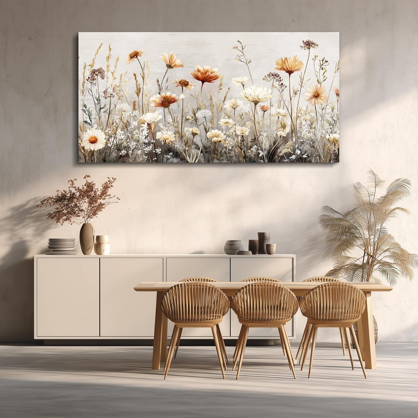 QIYILEXWART Large Wall Decor For Living Room Canvas Wall Art For Office Modern Wall Decorations For Bedroom Neutral Wildflower Landscape Painting Farmhouse Pictures Artwork Home Decor 24x48