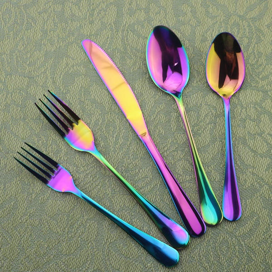 Gugrida 20-Piece Mirror Polished Reusable Utensils Vitalt Healthy & Eco-Friendly Stainless Steel Rainbow Flatware Tableware Dinnerware Set, Shiny Cutlery Knife Fork Spoon Set, Service for 4
