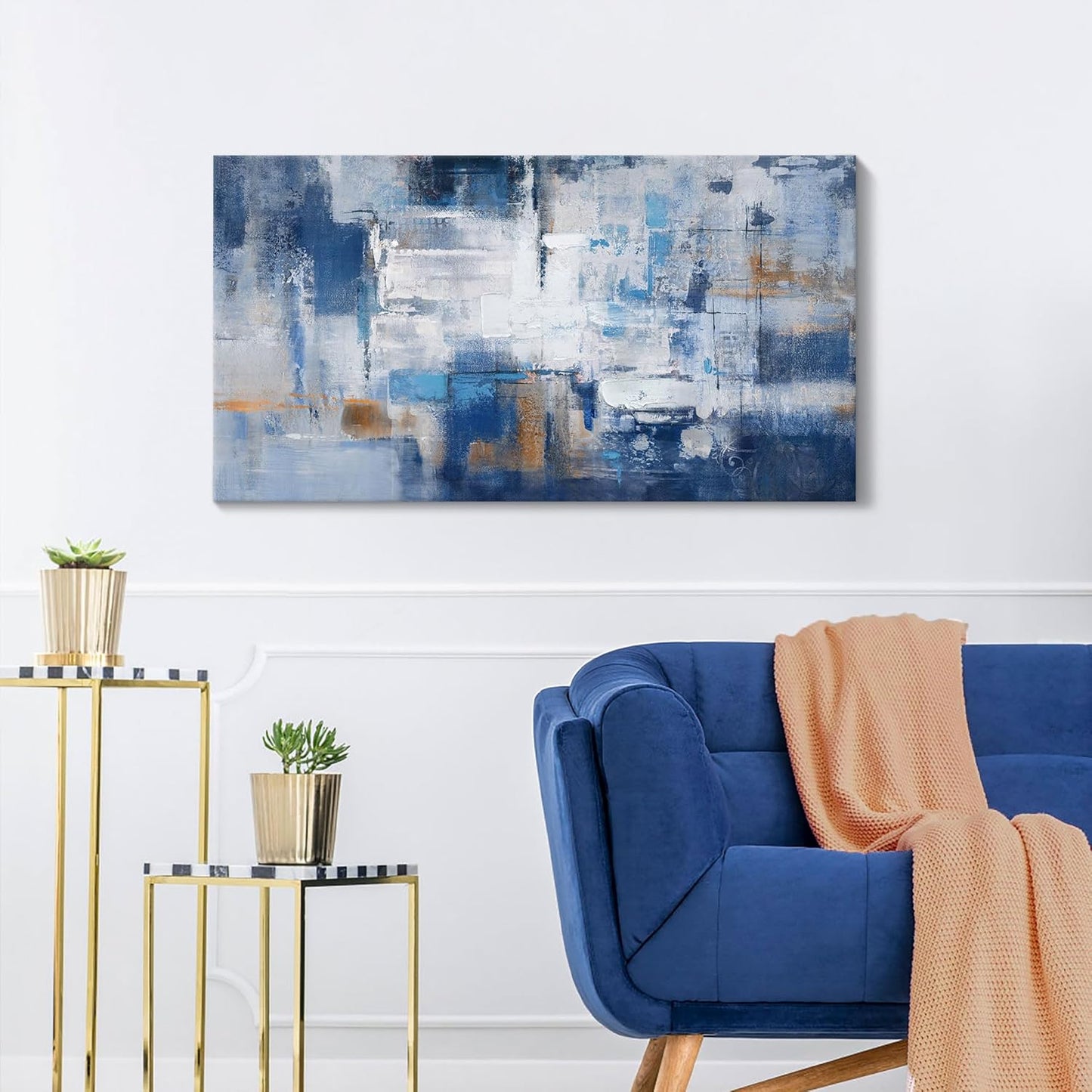 KLAKLA Blue Wall Decor - Abstract Canvas Wall Art for Living Room - Artistic Elegance Unveiled in a Beautiful Wooden Frame & Blue and White Pictures for Office Bedroom Wall Decoration
