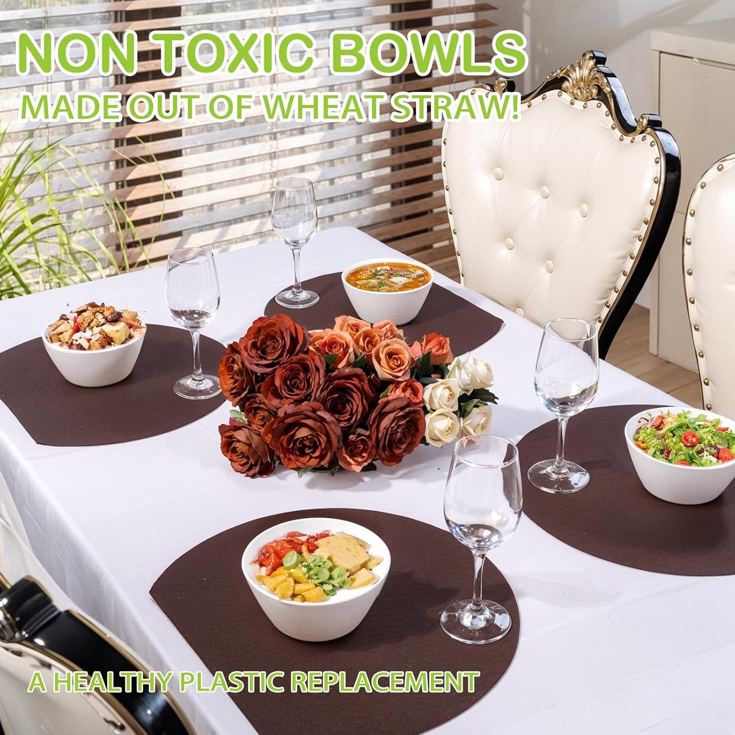 supernal 12PCS White Wheat Straw Bowls - Unbreakable Reusable Soup & Cereal Bowls with Smooth Edges,Fridge & Dishwasher Safe,Hard Plastic Dinnerware for Ramen,Salad,Hot Food(Sturdy & Lightweight)