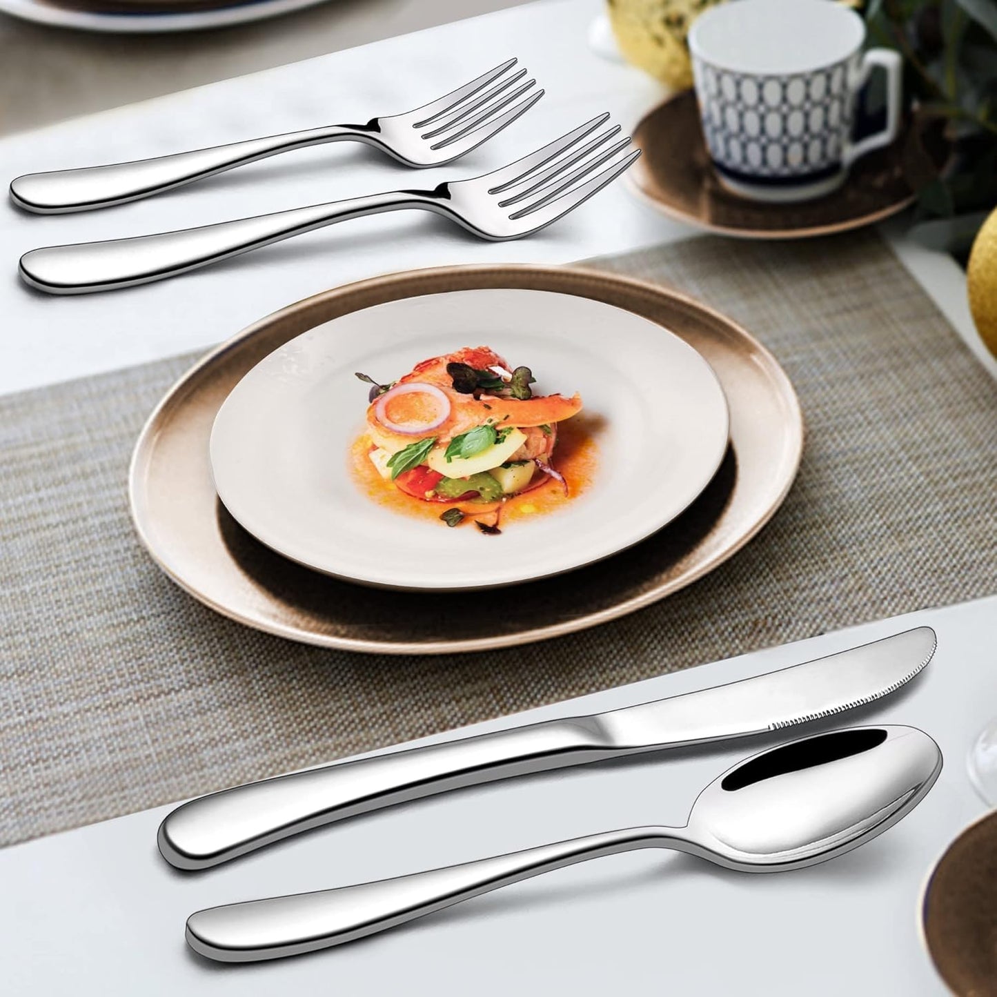 48-Piece Heavy Duty Silverware Set with Steak Knife for 8, LIANYU Stainless Steel Flatware Set, Fancy Thick Cutlery Eating Utensils Include Forks Knives Spoons, Mirror Finished, Dishwasher Safe