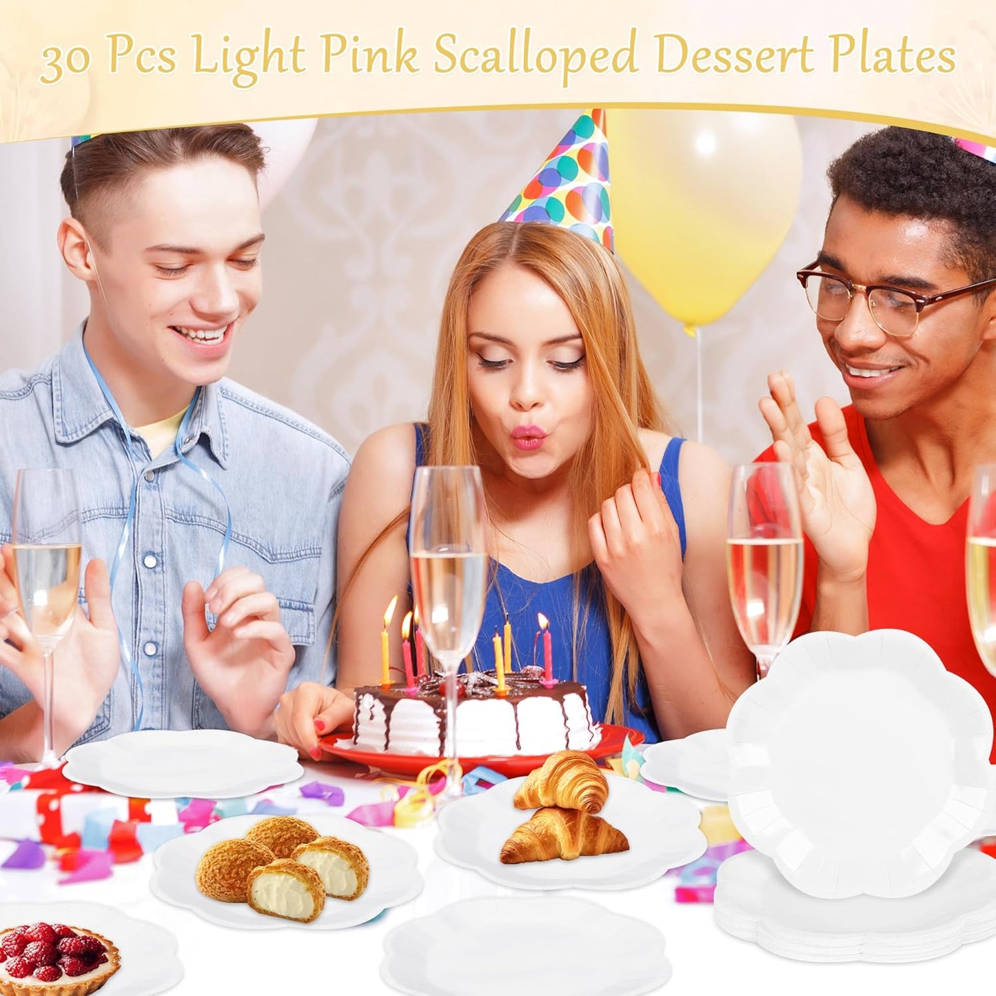 30 Pcs White Paper Plates - 9 Inch Scalloped Dessert Plates Disposable White Birthday Party Supplies Dinner Plates for Wedding Baby Shower Birthday Party